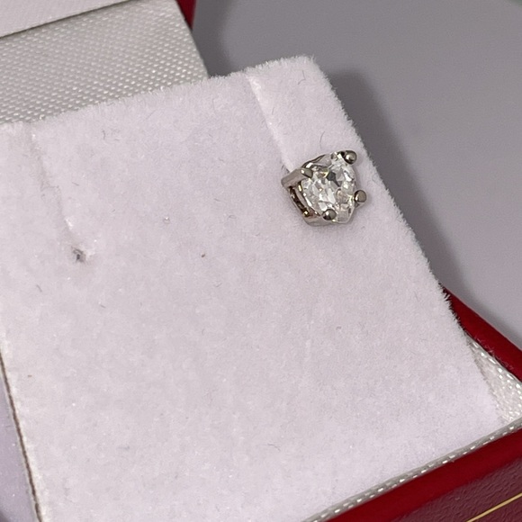 Single (1) Heart Cut CZ Diamond 1/2CT Solitaire Unisex Silver Stud Earring - Picture 11 of 15